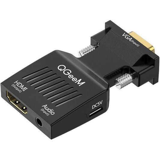 QGeeM VGA Male To HDMI Female Adapter With 5V Micro USB Power & Audio Transmission 1080P 60Hz(Black) - VGA Converter by QGeeM | Online Shopping UK | buy2fix