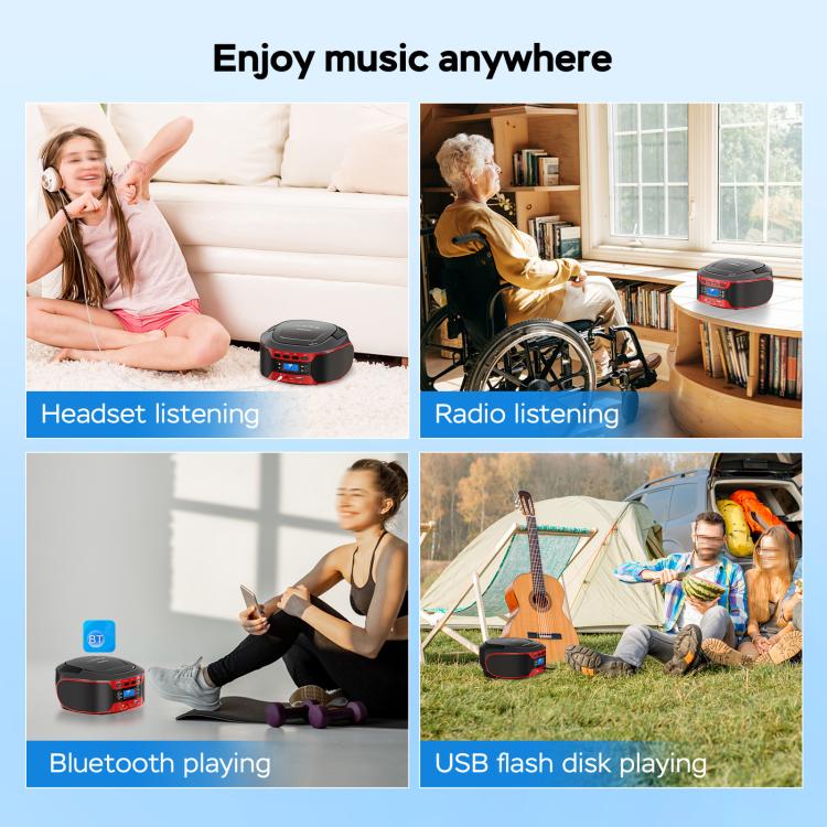 Kuephom W17 Portable Home CD Music Walkman FM Bluetooth Player UK Plug - DVD & LCD Player by Kuephom | Online Shopping UK | buy2fix