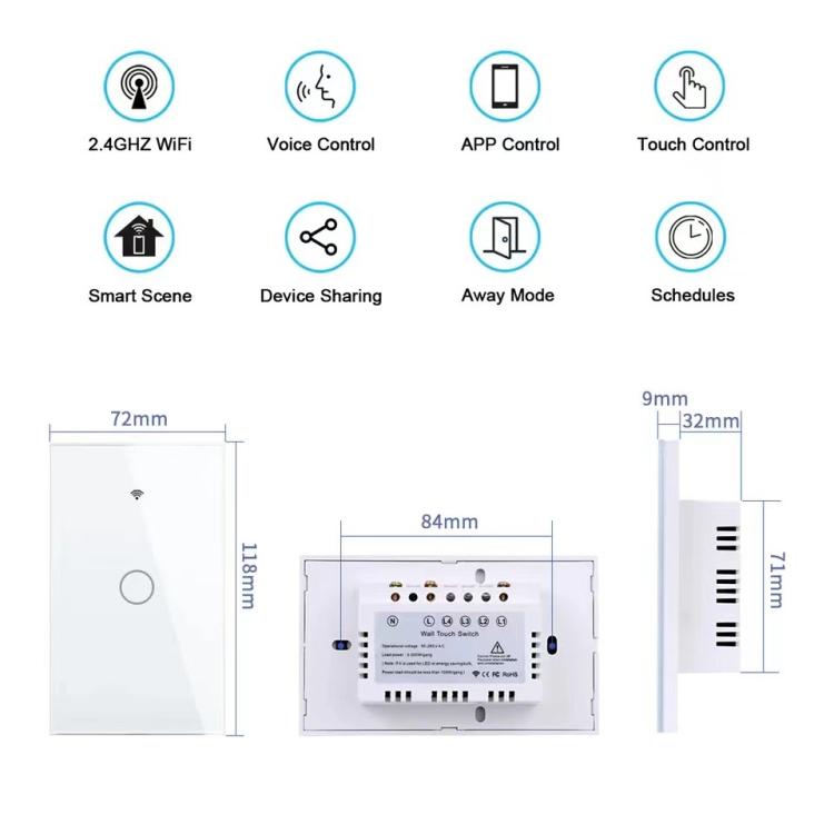 Model 120 US Gauge Graffiti Smart WIFI Single Fire Switch, Spec: 2-Gang White - Smart Switch by buy2fix | Online Shopping UK | buy2fix