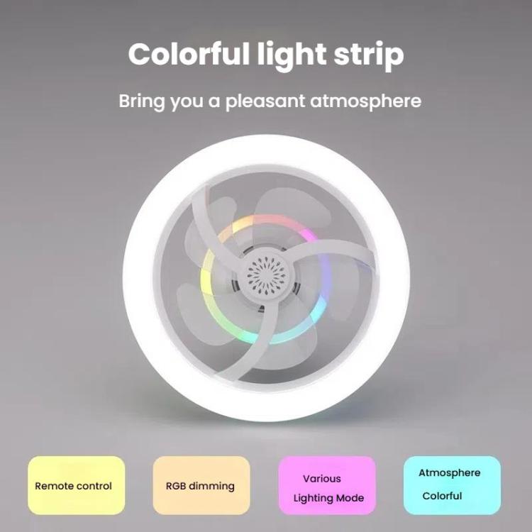 50W Ceiling Fan Light With E27 Socket 3 Speeds Adjustable RGB LED Strip(White) - Celling Lights & Chandeliers by buy2fix | Online Shopping UK | buy2fix