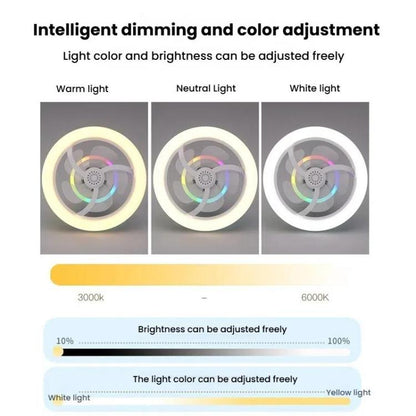 50W Ceiling Fan Light With E27 Socket 3 Speeds Adjustable RGB LED Strip(White) - Celling Lights & Chandeliers by buy2fix | Online Shopping UK | buy2fix
