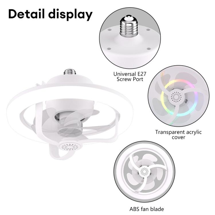 50W Ceiling Fan Light With E27 Socket 3 Speeds Adjustable RGB LED Strip(White) - Celling Lights & Chandeliers by buy2fix | Online Shopping UK | buy2fix