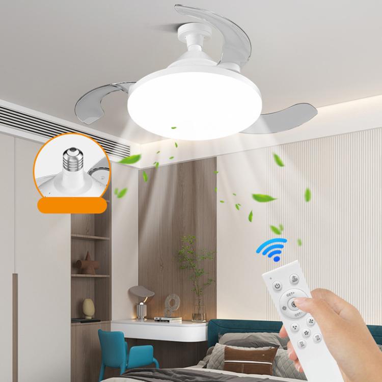22.5-inch Invisible Blade Ceiling Fan Light with E27 Socket Dimmable LED, 3 Color Temperatures, 3 Speeds, 2H/4H Time(White) - Celling Lights & Chandeliers by buy2fix | Online Shopping UK | buy2fix