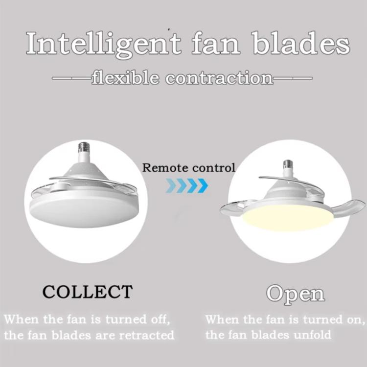 22.5-inch Invisible Blade Ceiling Fan Light with E27 Socket Dimmable LED, 3 Color Temperatures, 3 Speeds, 2H/4H Time(White) - Celling Lights & Chandeliers by buy2fix | Online Shopping UK | buy2fix