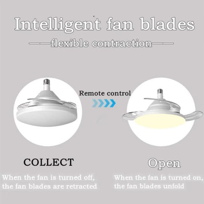 22.5-inch Invisible Blade Ceiling Fan Light with E27 Socket Dimmable LED, 3 Color Temperatures, 3 Speeds, 2H/4H Time(White) - Celling Lights & Chandeliers by buy2fix | Online Shopping UK | buy2fix