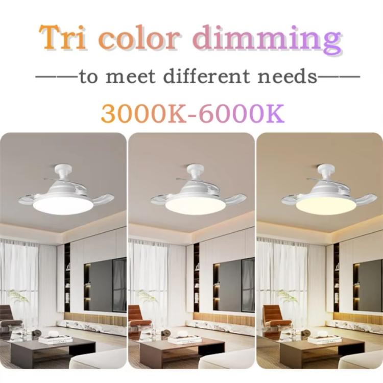 22.5-inch Invisible Blade Ceiling Fan Light with E27 Socket Dimmable LED, 3 Color Temperatures, 3 Speeds, 2H/4H Time(White) - Celling Lights & Chandeliers by buy2fix | Online Shopping UK | buy2fix