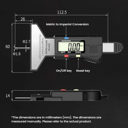 Syntek Digital Depth Ruler 0-25mm Electronic Tire Tread Measuring Ruler(Black) - Other Tools by Syntek | Online Shopping UK | buy2fix