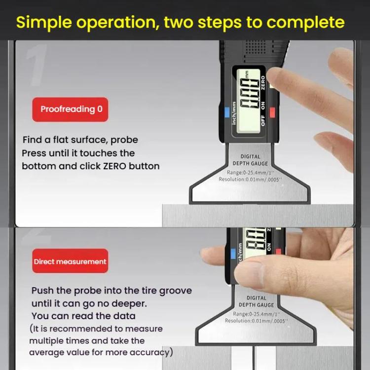 Syntek Digital Depth Ruler 0-25mm Electronic Tire Tread Measuring Ruler(Silver) - Other Tools by Syntek | Online Shopping UK | buy2fix