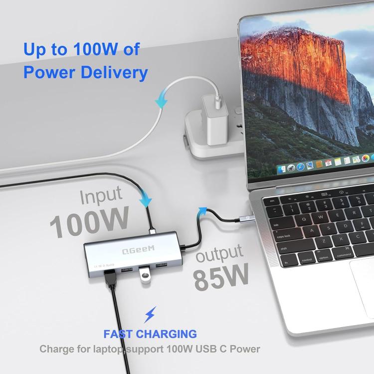 QGeeM 9 In 1 USB-C/Type-C Docking Station Hub RJ45+4K 30Hz HDMI+PD 85W+USB2.0/USB3.0+SD/TF - HUB with Lan adapter by QGeeM | Online Shopping UK | buy2fix