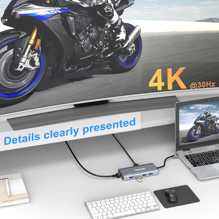 QGeeM 9 In 1 USB-C/Type-C Docking Station Hub RJ45+4K 30Hz HDMI+PD 85W+USB2.0/USB3.0+SD/TF - HUB with Lan adapter by QGeeM | Online Shopping UK | buy2fix