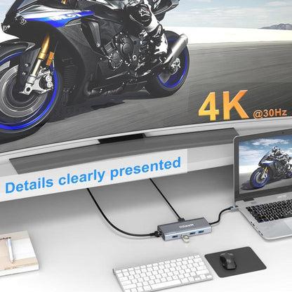 QGeeM 9 In 1 USB-C/Type-C Docking Station Hub RJ45+4K 30Hz HDMI+PD 85W+USB2.0/USB3.0+SD/TF - HUB with Lan adapter by QGeeM | Online Shopping UK | buy2fix