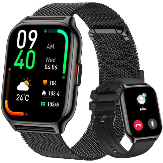 Blood Oxygen / Sleep / Heart Rate Health Monitoring Smart Watch Square Sports Double Strap Watch(Black Steel+Silicone Black) - Smart Watches by buy2fix | Online Shopping UK | buy2fix