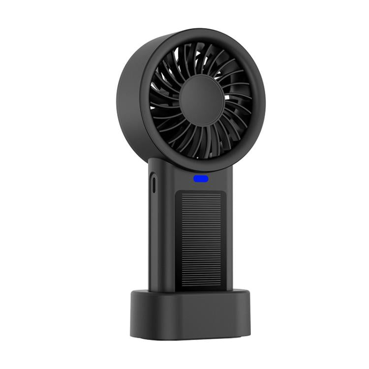 Solar Powered Handheld & Desk Fan with 5-Speed Turbo 12 Blades USB Type-C Fast Charging(Black) - Electric Fans by buy2fix | Online Shopping UK | buy2fix