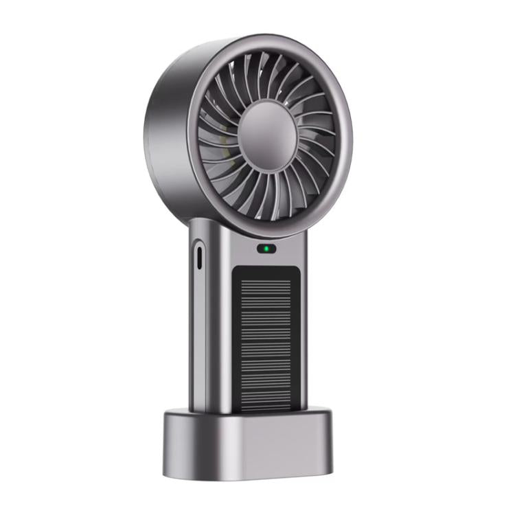 Solar Powered Handheld & Desk Fan with 5-Speed Turbo 12 Blades USB Type-C Fast Charging(Metallic) - Electric Fans by buy2fix | Online Shopping UK | buy2fix