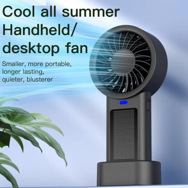 Solar Powered Handheld & Desk Fan with 5-Speed Turbo 12 Blades USB Type-C Fast Charging(Black) - Electric Fans by buy2fix | Online Shopping UK | buy2fix