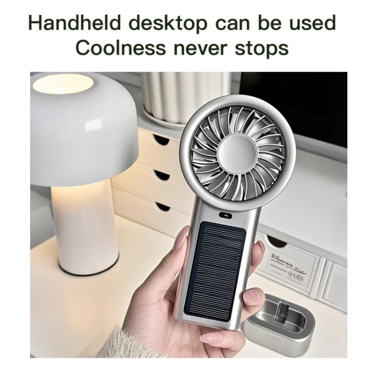 Solar Powered Handheld & Desk Fan with 5-Speed Turbo 12 Blades USB Type-C Fast Charging(Black) - Electric Fans by buy2fix | Online Shopping UK | buy2fix