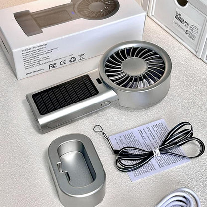 Solar Powered Handheld & Desk Fan with 5-Speed Turbo 12 Blades USB Type-C Fast Charging(Metallic) - Electric Fans by buy2fix | Online Shopping UK | buy2fix
