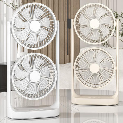 Dual Head Desk Fan 360-degree Adjustable Oscillating Air Circulator 3-Speed Portable Cooling Fan 4000 mAh battery - Electric Fans by buy2fix | Online Shopping UK | buy2fix