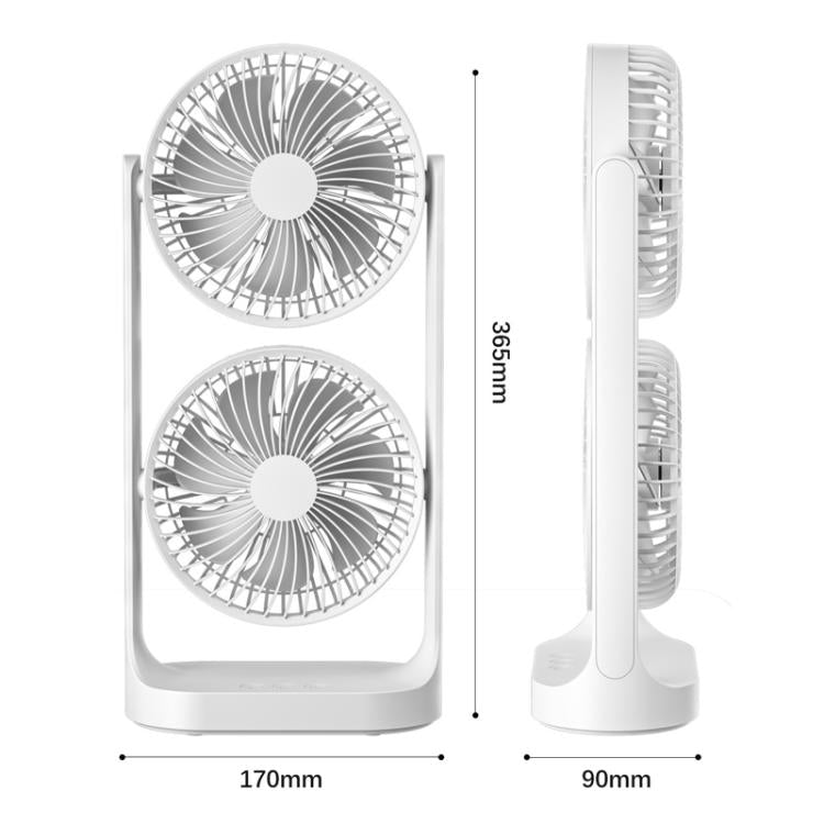 Dual Head Desk Fan 360-degree Adjustable Oscillating Air Circulator 3-Speed Portable Cooling Fan 4000 mAh battery - Electric Fans by buy2fix | Online Shopping UK | buy2fix