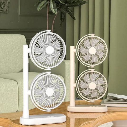 Dual Head Desk Fan 360-Degree Adjustable Oscillating Air Circulator 3-Speed Portable Cooling Fan 4000 mAh Battery - Electric Fans by buy2fix | Online Shopping UK | buy2fix