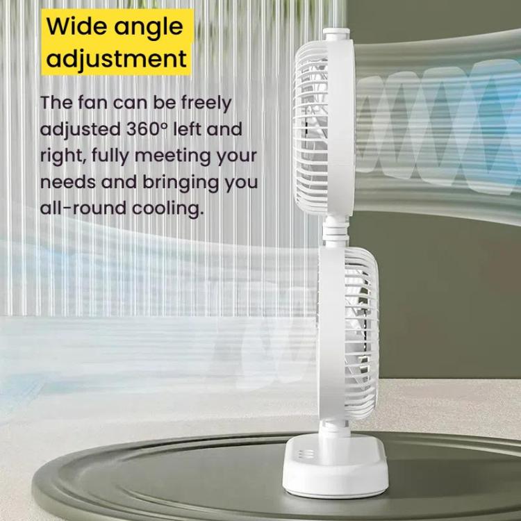 Dual Head Desk Fan 360-Degree Adjustable Oscillating Air Circulator 3-Speed Portable Cooling Fan 4000 mAh Battery - Electric Fans by buy2fix | Online Shopping UK | buy2fix