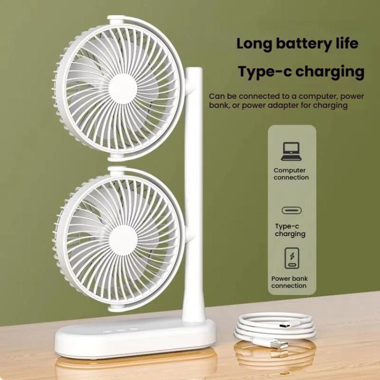 Dual Head Desk Fan 360-Degree Adjustable Oscillating Air Circulator 3-Speed Portable Cooling Fan 4000 mAh Battery - Electric Fans by buy2fix | Online Shopping UK | buy2fix