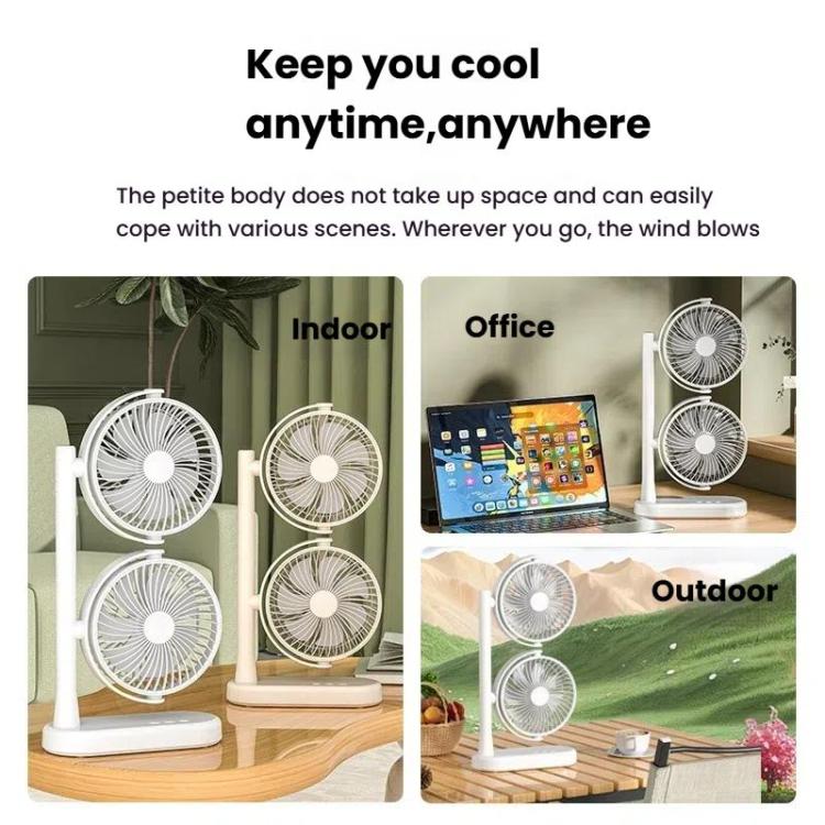 Dual Head Desk Fan 360-Degree Adjustable Oscillating Air Circulator 3-Speed Portable Cooling Fan Without Battery - Electric Fans by buy2fix | Online Shopping UK | buy2fix
