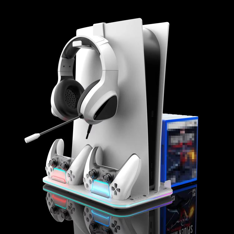 For PS5 Slim / Pro Multi-functional Cooling Stand with Controller Charging Station & Game Disc Storage Holder(White) - Holder by buy2fix | Online Shopping UK | buy2fix