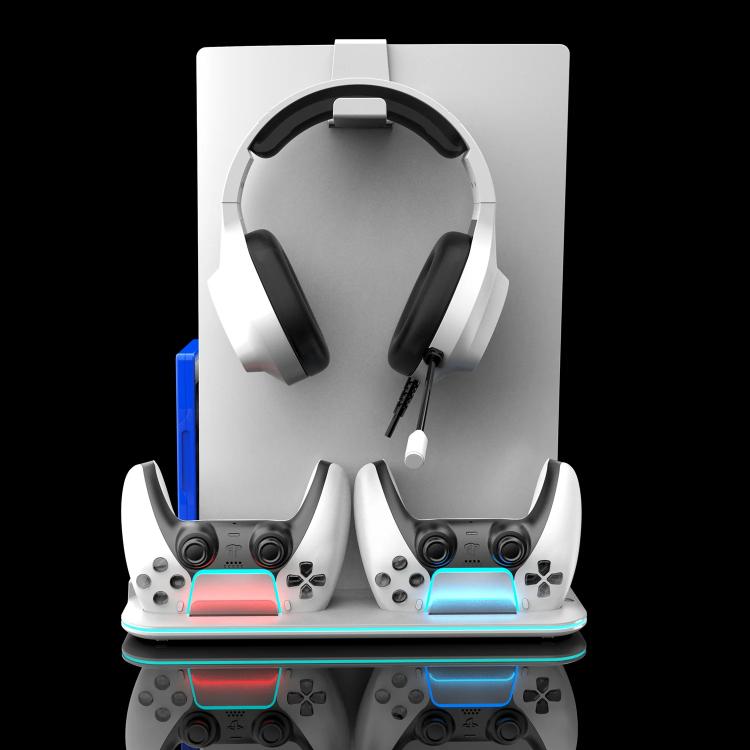 For PS5 Slim / Pro Multi-functional Cooling Stand with Controller Charging Station & Game Disc Storage Holder(White) - Holder by buy2fix | Online Shopping UK | buy2fix