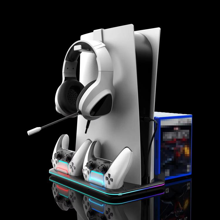 For PS5 Slim / Pro Multi-functional Cooling Stand with Controller Charging Station & Game Disc Storage Holder(Black) - Holder by buy2fix | Online Shopping UK | buy2fix