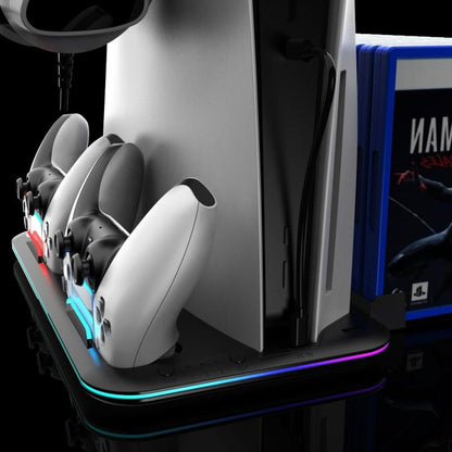 For PS5 Slim / Pro Multi-functional Cooling Stand with Controller Charging Station & Game Disc Storage Holder(Black) - Holder by buy2fix | Online Shopping UK | buy2fix