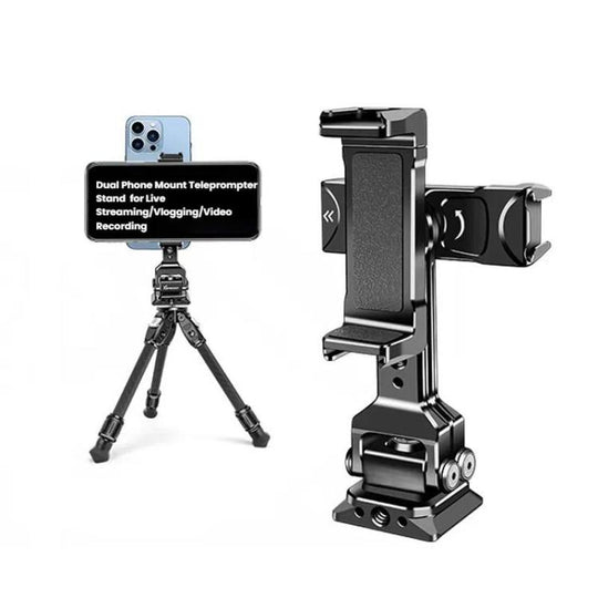 Dual Phone Mount Teleprompter Stand with Arca-Swiss Base Compatible with DJI Stabilizers for Live Streaming/Vlogging/Video Recording(8245)