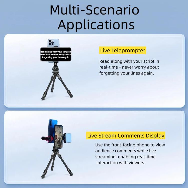 Dual Phone Mount Teleprompter Stand with Arca-Swiss Base Compatible with DJI Stabilizers for Live Streaming/Vlogging/Video Recording(8245) - Stand by buy2fix | Online Shopping UK | buy2fix