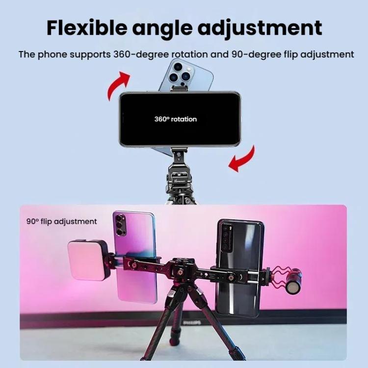 Dual Phone Mount Teleprompter Stand with Arca-Swiss Base Compatible with DJI Stabilizers for Live Streaming/Vlogging/Video Recording(8245) - Stand by buy2fix | Online Shopping UK | buy2fix