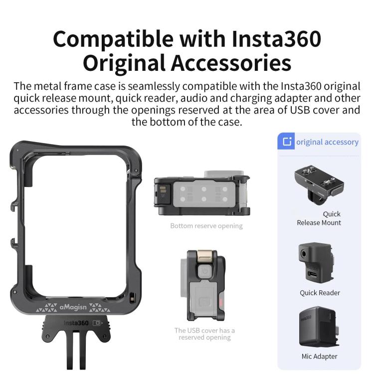 For Insta360 Ace Pro 2 / Ace Pro Camera AMagisn Quick Release Metal Cage Horizontal & Vertical Shooting Protective Frame(Charcoal Metallic) - Mount & Holder by aMagisn | Online Shopping UK | buy2fix