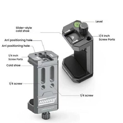 Leaplight Dual Cold Shoe All-Metal Phone Mount with 4x1/4 Inch Screw Ports & Arri Locating Holes(Black) - Stand by Leaplight | Online Shopping UK | buy2fix