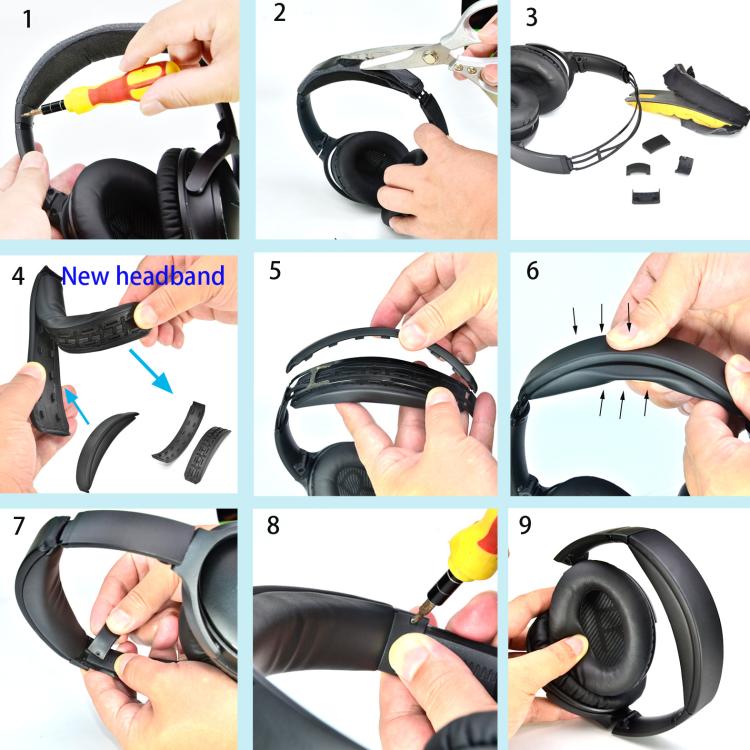 For Bose QC35/QC35 II/QC45/QC SE Replacement Headband Cushion Pad Clip-On Comfort Ear Pad Cover(Black 26A35) - Earmuff & Pad by buy2fix | Online Shopping UK | buy2fix