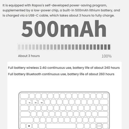 Rapoo E9050L Tri-mode Bluetooth Wireless Keyboard Silent Laptop Keyboard(Dark Gray) - Wireless Keyboard by Rapoo | Online Shopping UK | buy2fix