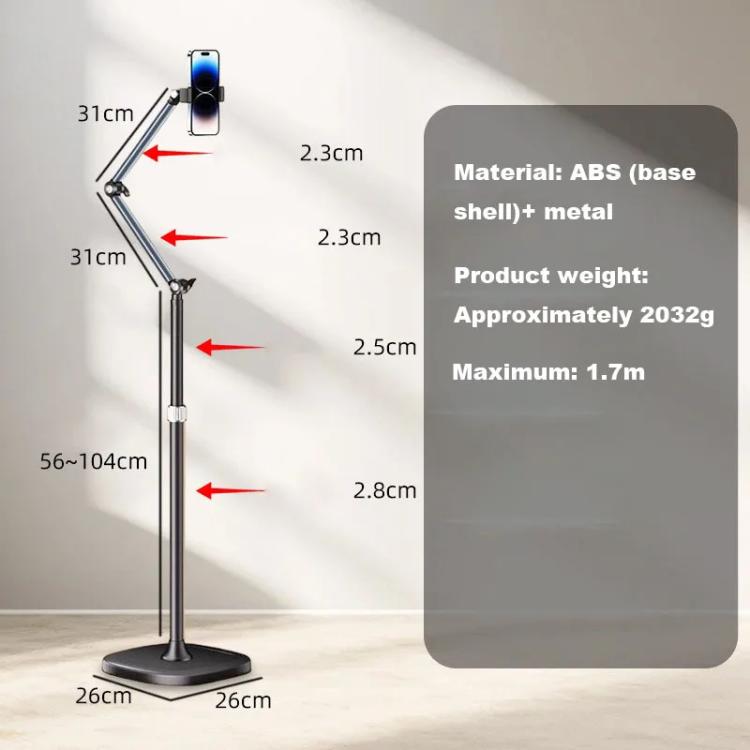 1.7m Mobile Phone Floor Stand Overhead Shooting Holder Retractable Lazy Support With Remote Control - Lazy Bracket by buy2fix | Online Shopping UK | buy2fix