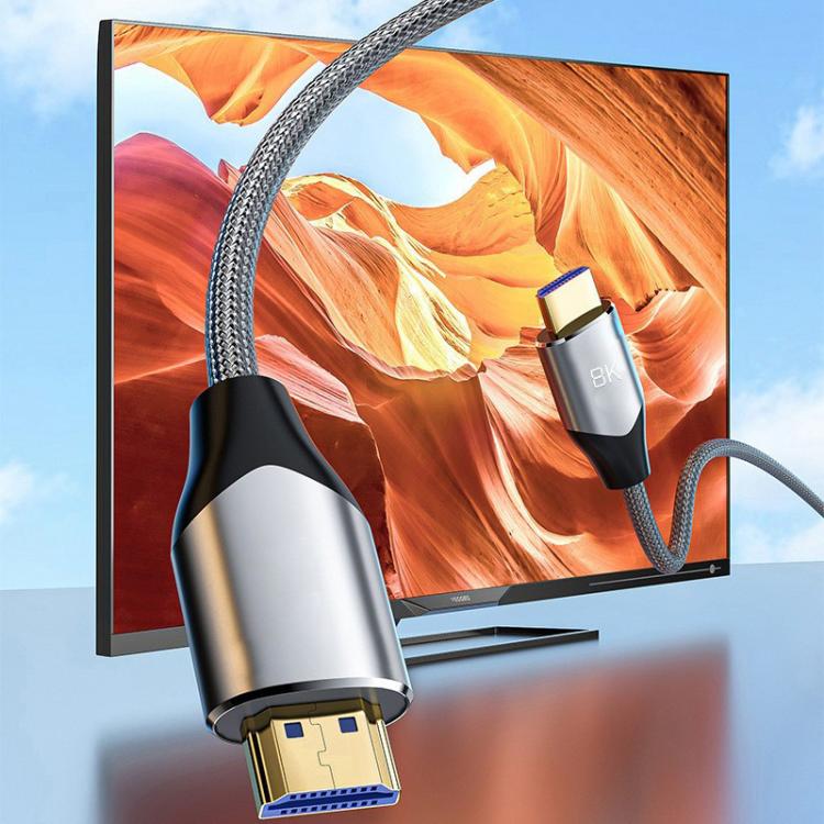 VegGieg W-H4 8K HDMI 2.1 Cable TV Set-Top Box Computer Connection Monitor Projector Video HD Cable, Size: 1.5m(Cotton Mesh Gray) - Cable by VegGieg | Online Shopping UK | buy2fix
