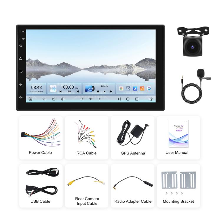 7 Inch 4+64G WiFi Version Dual Butt Universal Bluetooth Wireless Carplay Car Navigation Center Control, Spec: Standard+AHD+Mic - Car MP3 & MP4 & MP5 by buy2fix | Online Shopping UK | buy2fix