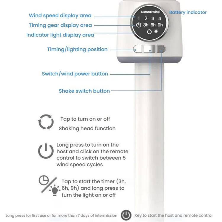 Air Circulation Fan Turbo Light Convection Standing Fan Remote Control Timer Floor Fan, Style: Rechargeable - Electric Fans by buy2fix | Online Shopping UK | buy2fix