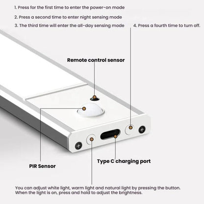 40cm Rechargeable Motion Sensor Light Bar Cabinet Wardrobe Lamp With Remote Control Black - Sensor LED Lights by buy2fix | Online Shopping UK | buy2fix