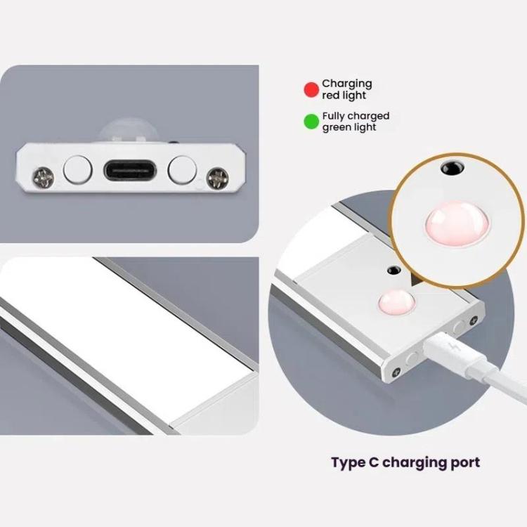 80cm Rechargeable Motion Sensor Light Bar Cabinet Wardrobe Lamp With Remote Control Silver - Sensor LED Lights by buy2fix | Online Shopping UK | buy2fix