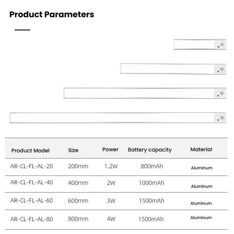 80cm Rechargeable Motion Sensor Light Bar Cabinet Wardrobe Lamp With Remote Control Silver - Sensor LED Lights by buy2fix | Online Shopping UK | buy2fix