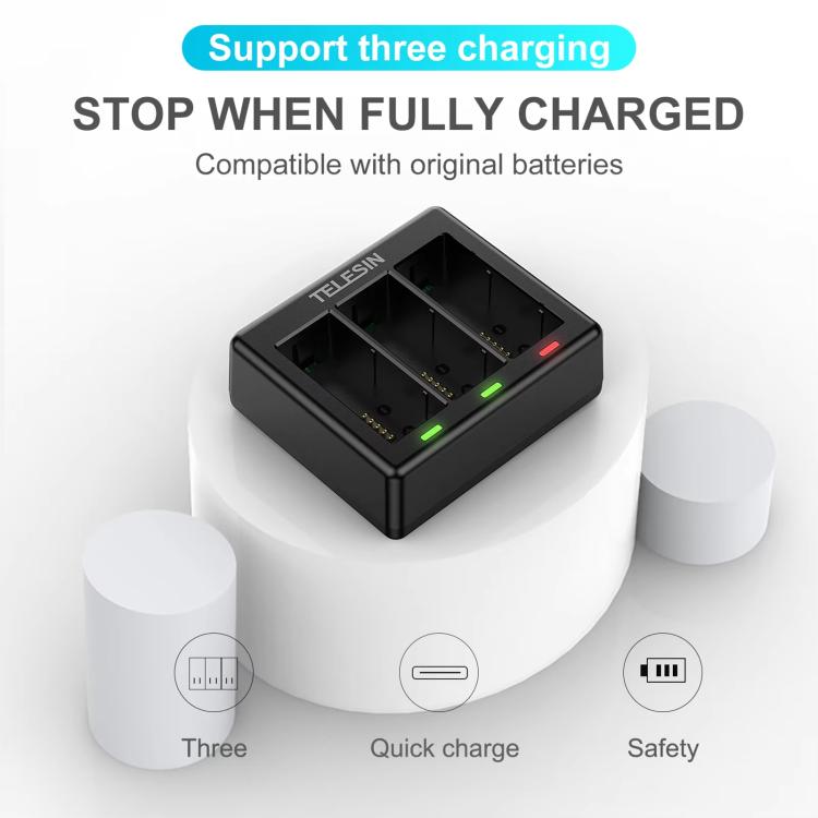 For GoPro HERO13 Black TELESIN 3 Slots Charging Base Action Camera Accessories(Black) - Charger by TELESIN | Online Shopping UK | buy2fix