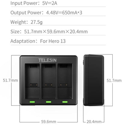 For GoPro HERO13 Black TELESIN 3 Slots Charging Base Action Camera Accessories(Black) - Charger by TELESIN | Online Shopping UK | buy2fix