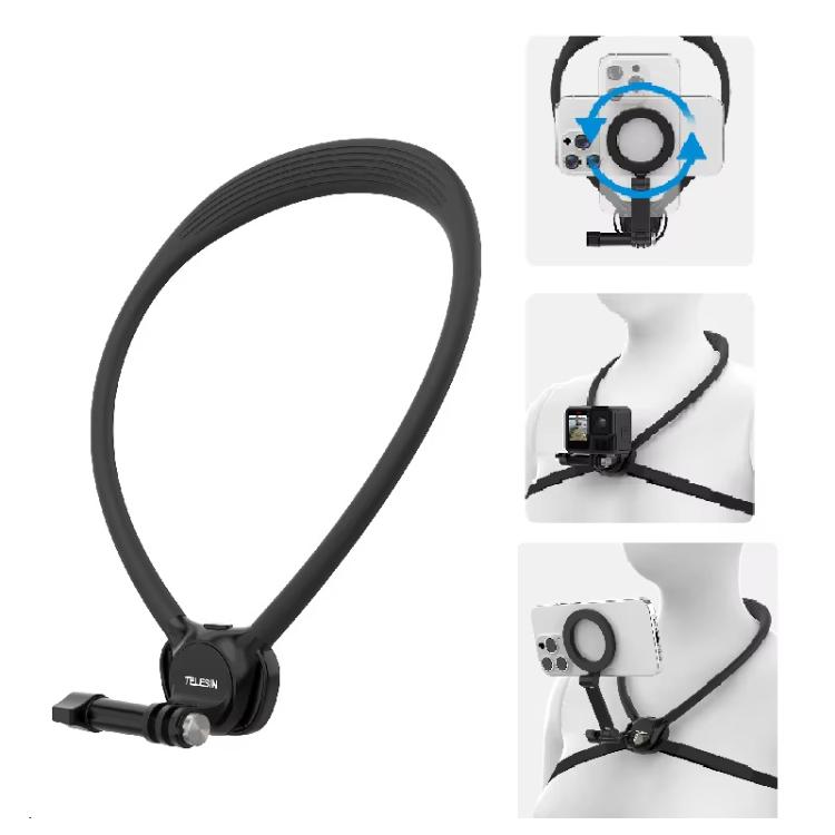 TELESIN Action Camera Neck Holder SE2.0 POV Perspective Bracket With Adjustable Chest Strap(Black) - Holder by TELESIN | Online Shopping UK | buy2fix