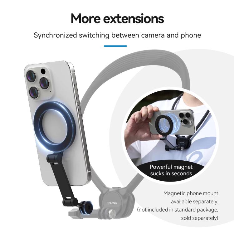 TELESIN Action Camera Neck Holder SE2.0 POV Perspective Bracket With Adjustable Chest Strap(Gray) - Holder by TELESIN | Online Shopping UK | buy2fix