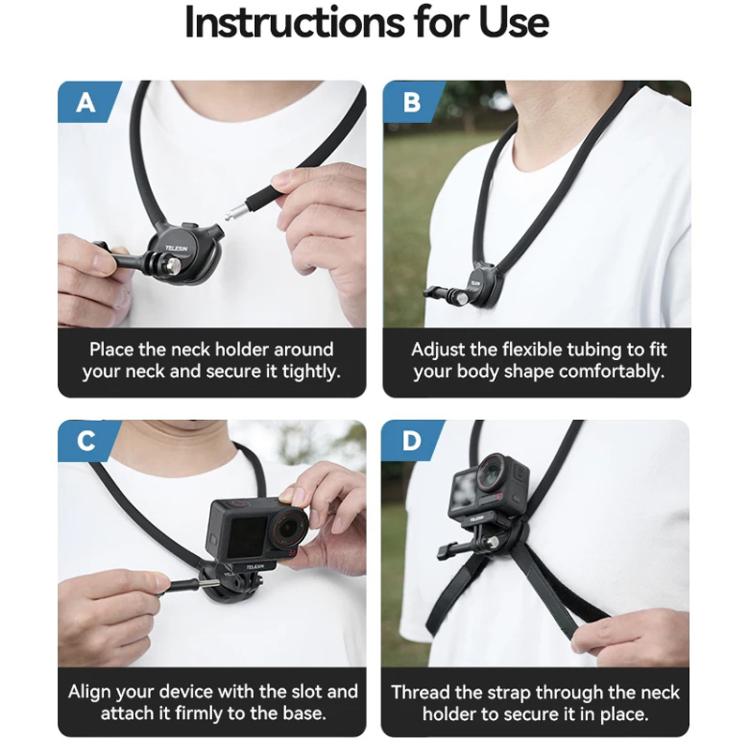 TELESIN Action Camera Neck Holder SE2.0 POV Perspective Bracket With Adjustable Chest Strap(Gray) - Holder by TELESIN | Online Shopping UK | buy2fix